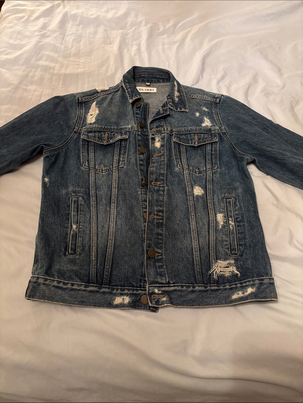 DL1961 Dahlia Distressed Dark Blue Denim Jacket